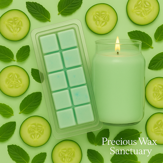Cucumber and Mint Wax Melts Yankee Candle Dupe featuring a refreshing and cooling scent with crisp cucumber, invigorating mint, and subtle green notes, evoking a clean and revitalizing aroma.
