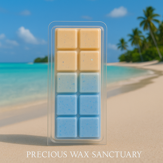 Escape to fresh paradise! 🌊☀️ Our 'Fiji White Sands' wax melt, inspired by Bath and Body Works' beloved scent. It's pure sun-kissed bliss! 