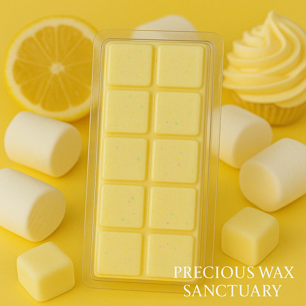 Like a sweet and zesty dessert! 🍋☁️ Our 'Lemon Marshmallow Buttercream' wax melt. It's pure fluffy, creamy goodness with a citrus twist! 