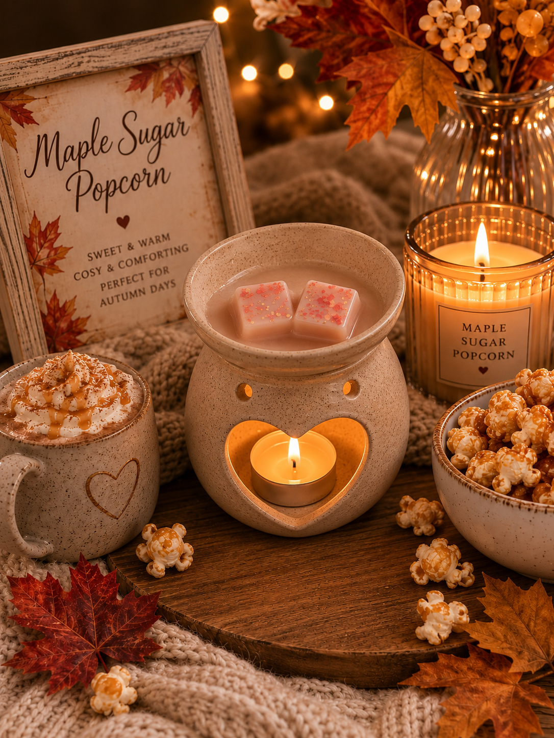 cosy bakery theme wax melt in burner with autumn, sweet treat background theme.
