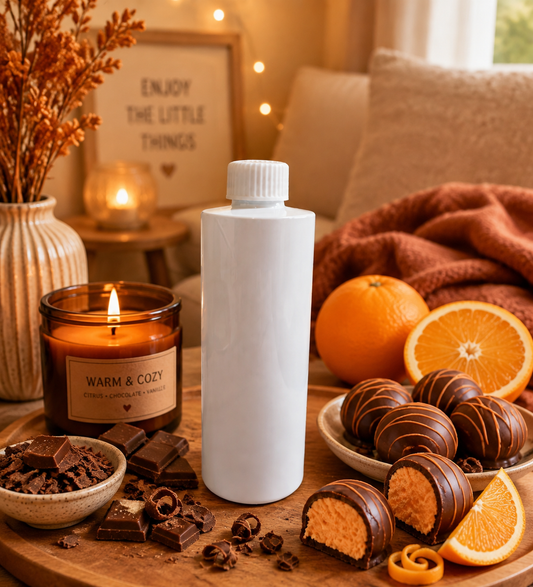 Reed diffuser refill in orange chocolate creams scented in home.