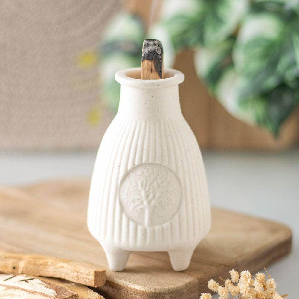 Cream Ribbed Palo Santo Burner - Precious Wax Sanctuary