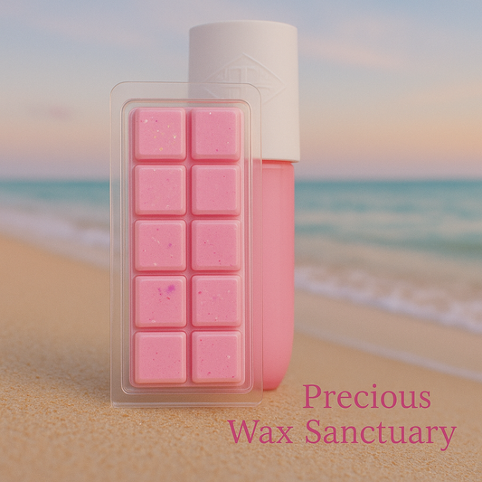 Pink Sol (Sol de Janeiro Dupe) Wax Melts featuring a vibrant, tropical fragrance with notes of pink sugar, coconut, and warm vanilla, creating a sweet, beachy, and lively aroma.