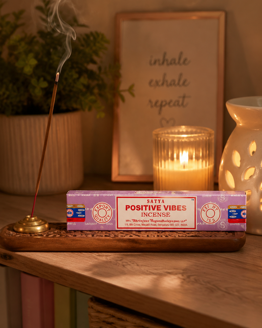 Positive vibes incense sticks with holder in home