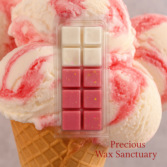 Raspberry Ripple wax melts with a rich, warm aroma featuring sweet raspberry and strawberry jam notes, evoking a cozy, homemade dessert experience.