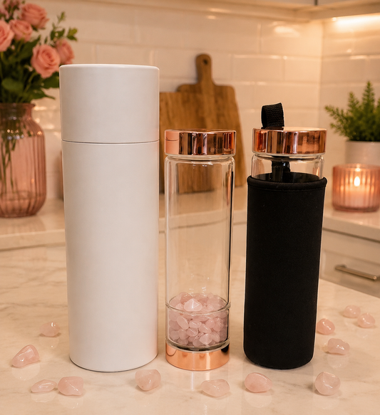Rose quartz water bottle crystal in kitchen perfect gift