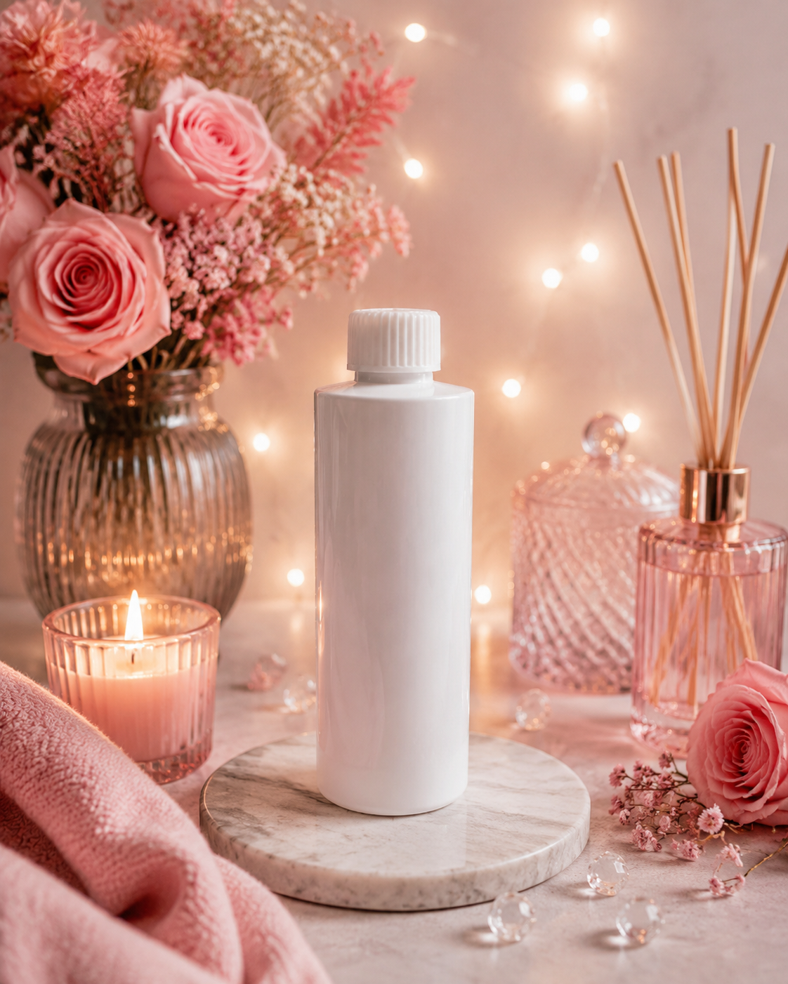 Reed diffuser refill in the scent rose wonderland in home.