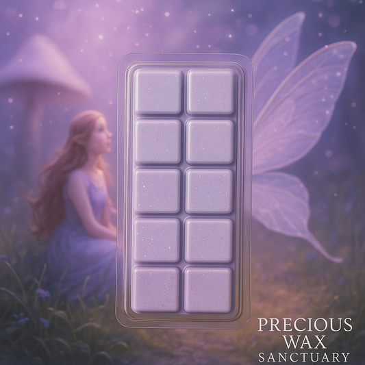 Sugar Plum Fairy Wax Melts featuring a sweet, enchanting scent with notes of ripe plum, sugary candy, and a touch of floral and musky undertones, creating a magical and inviting aroma.