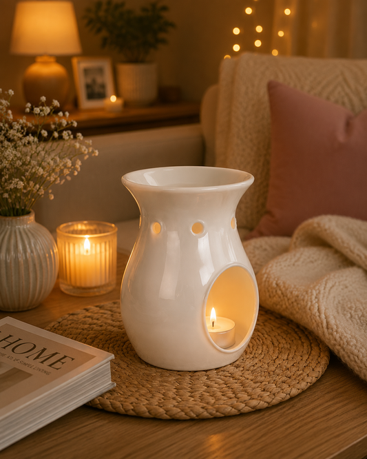 Cosy white cream wax and oil warmer burner in cosy home