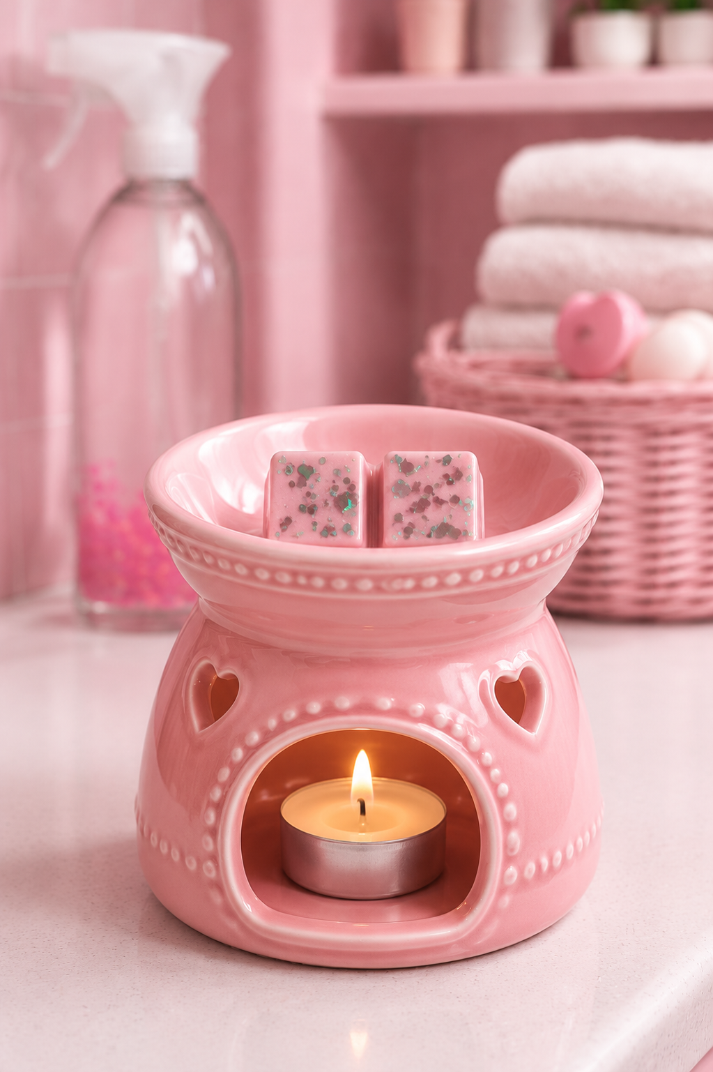 The rhubarb method wax melts in burner in laundry room.