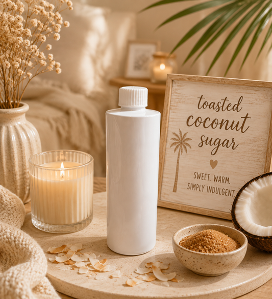 Toasted coconut sugar scented reed diffuser in home 