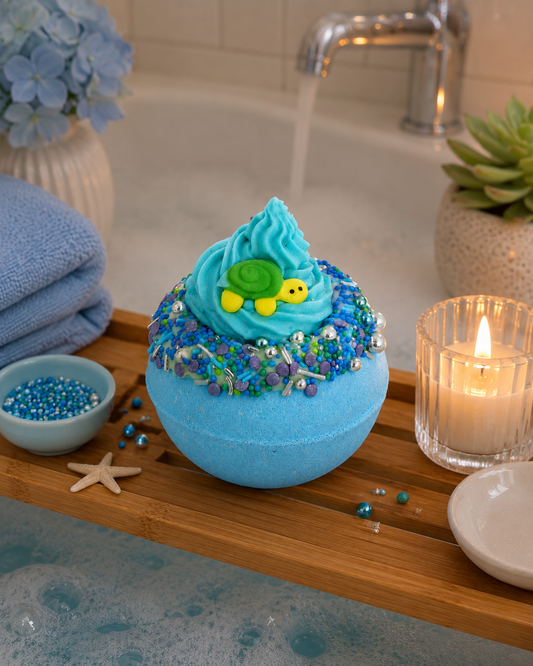 Turtle decorative bath bomb in bathroom