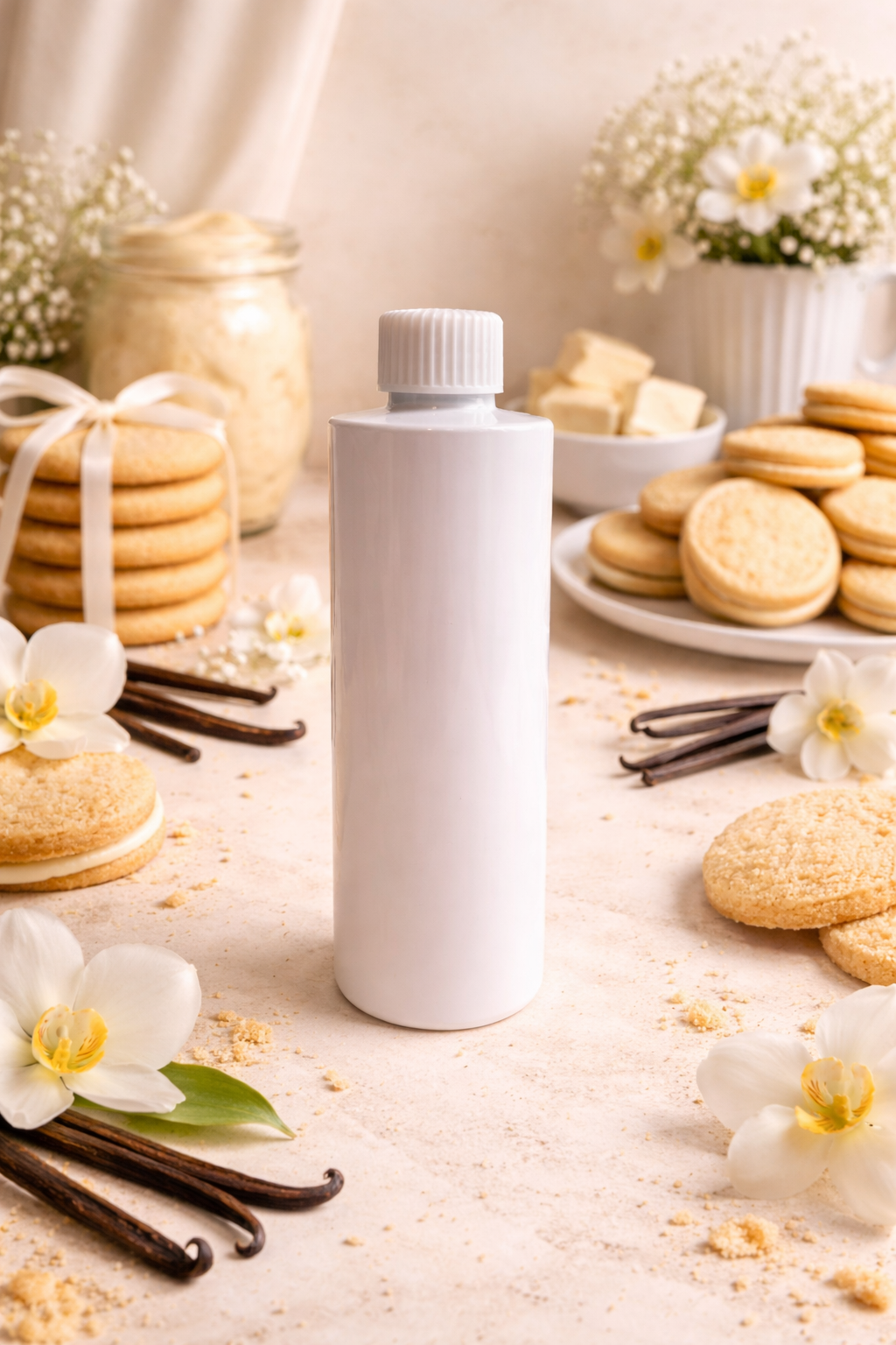 Reed diffuser refill bottle in vanilla cookie scent.