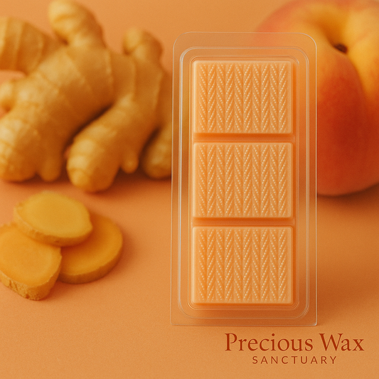 Sweetness with a hint of spice! 🍑🧡 Our 'Warm Ginger and Peach' wax melt. It's pure sweet, warm, and cozy bliss! 