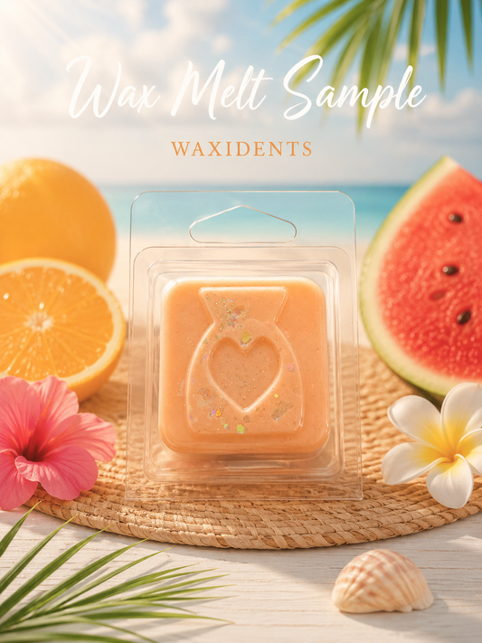 Waxident wax melt samples with summer background.