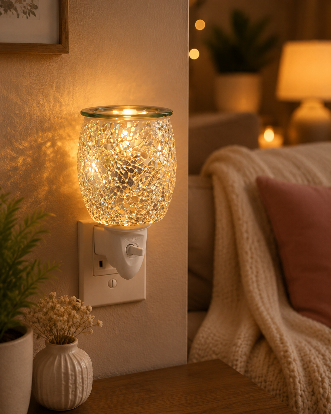 Mosaic plug in uk melter with cosy home decor