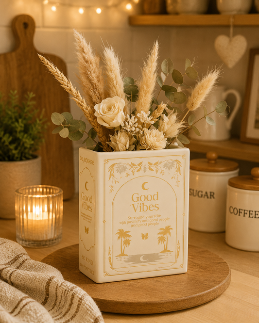 Pretty cream vase in kitchen