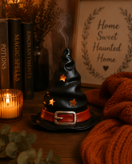 Witch incense burner in cosy home