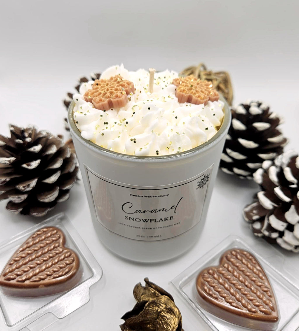 Caramel Snowflake Matte White Decorative Candle