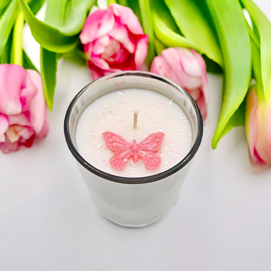 Precious Mum Decorative Pink Butterfly Silver Candle