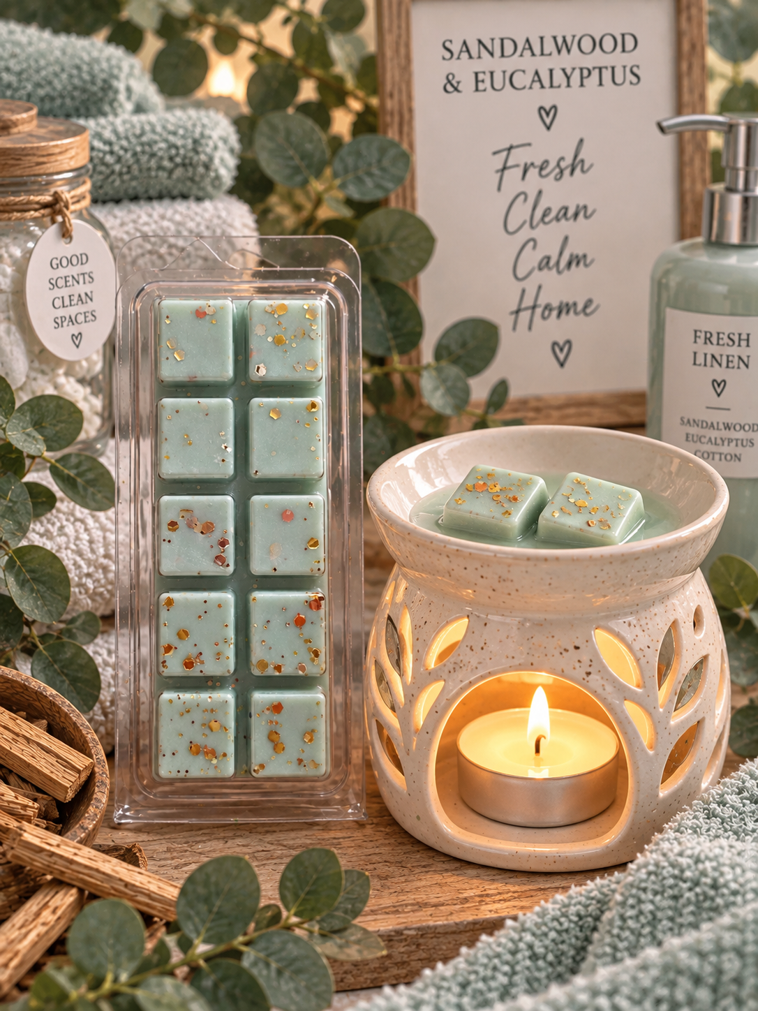 Sandalwood and Eucalyptus Wax Melt Bar | Strong Scented Soy Wax Melts UK