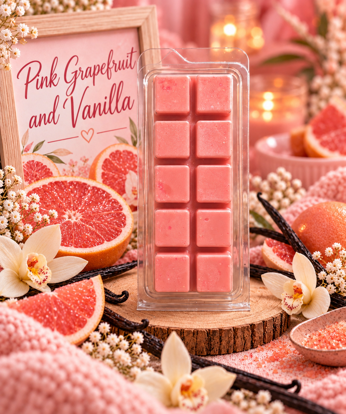 Pink Grapefruit and Vanilla Wax Melt Bar | Strong Scented Soy Wax Melts UK