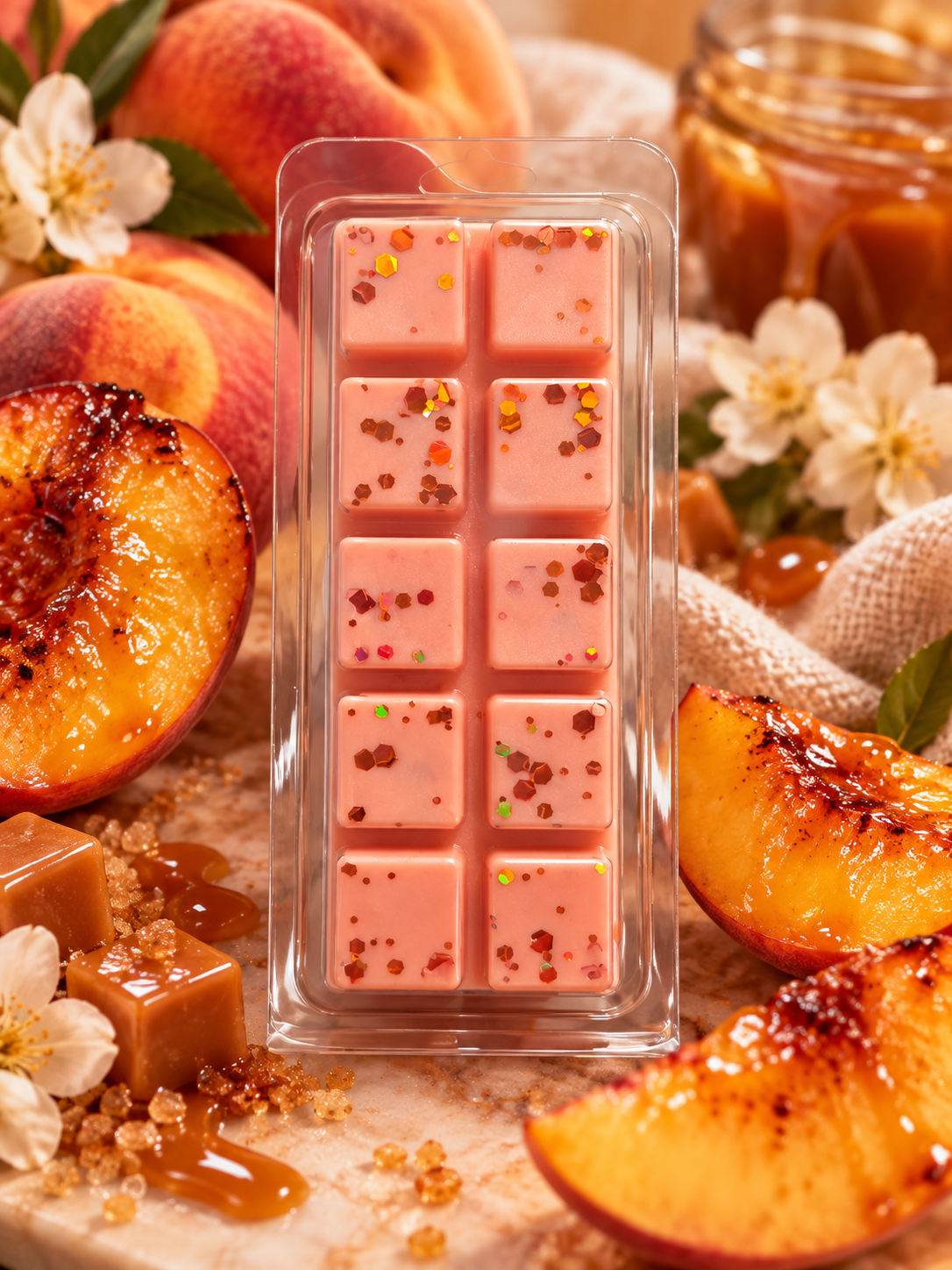 Caramelised Peaches Wax Melt | Strong Scented Soy Wax Melts UK