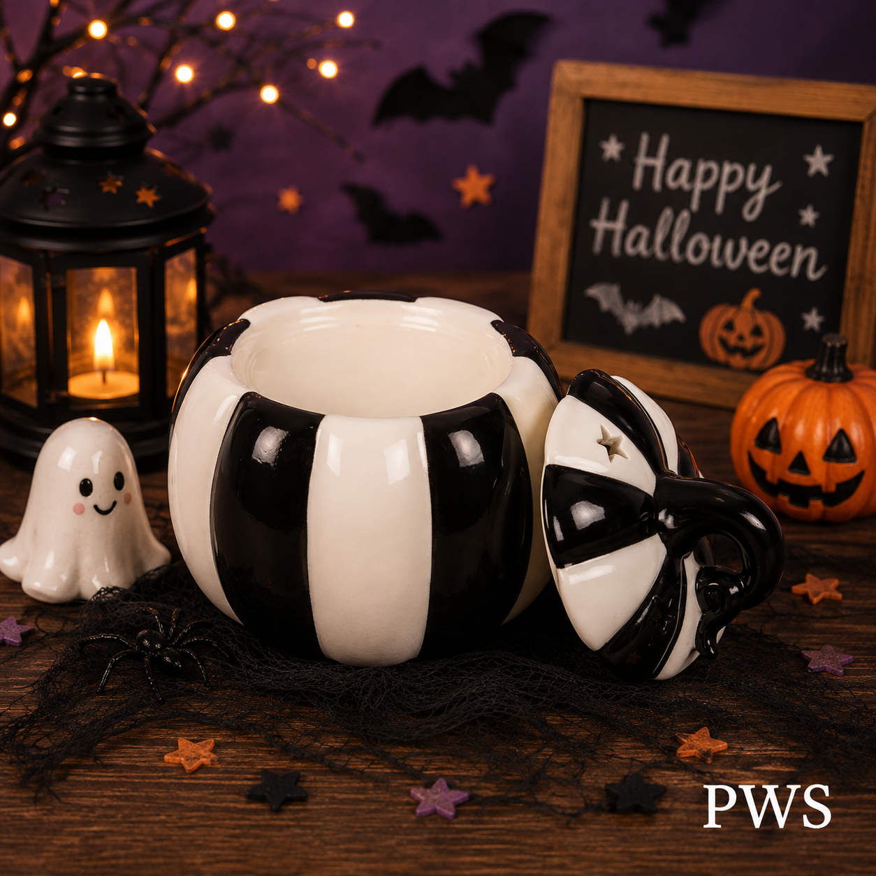 Black & White Striped Pumpkin Oil Burner