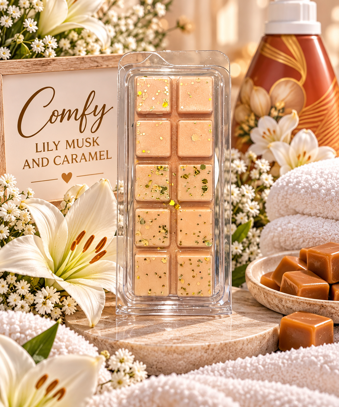 Comfy Lily Musk & Caramel Wax Melt Bar | Strong Scented Soy Wax Melts UK
