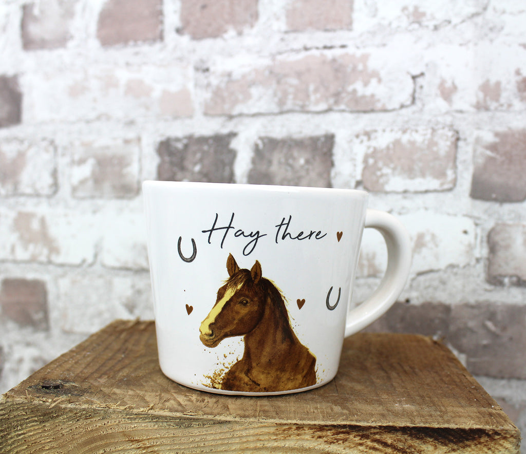 Horse Mug White Ceramic With Splatter and Horses