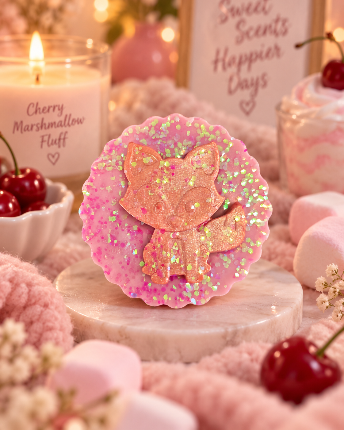 Cherry and Marshmallow Fluff Wax Melt Shape | Strong Scented Soy Wax Melts UK