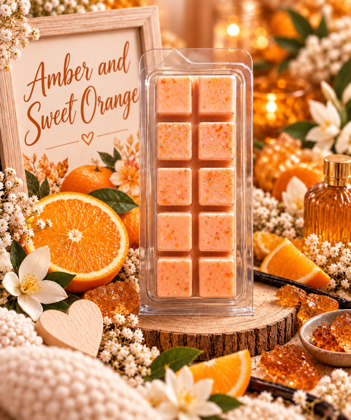 Amber and Sweet Orange Wax Melt Bar | Strong Scented Soy Wax Melts UK