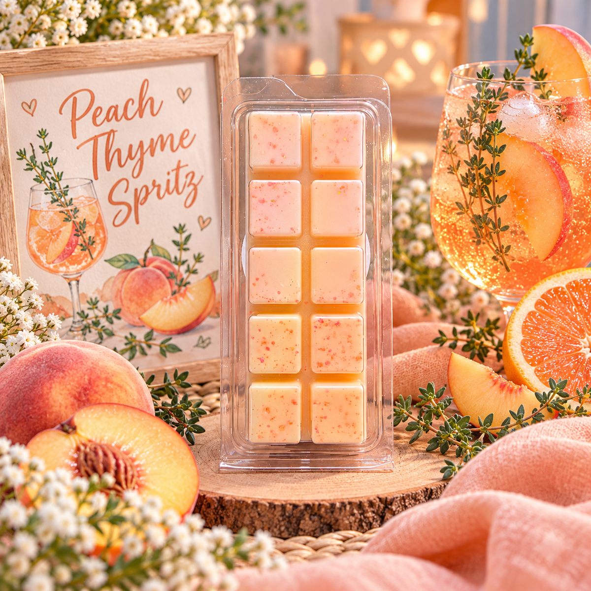 Peach Thyme Spritz Wax Melt | Strong Scented Soy Wax Melts UK