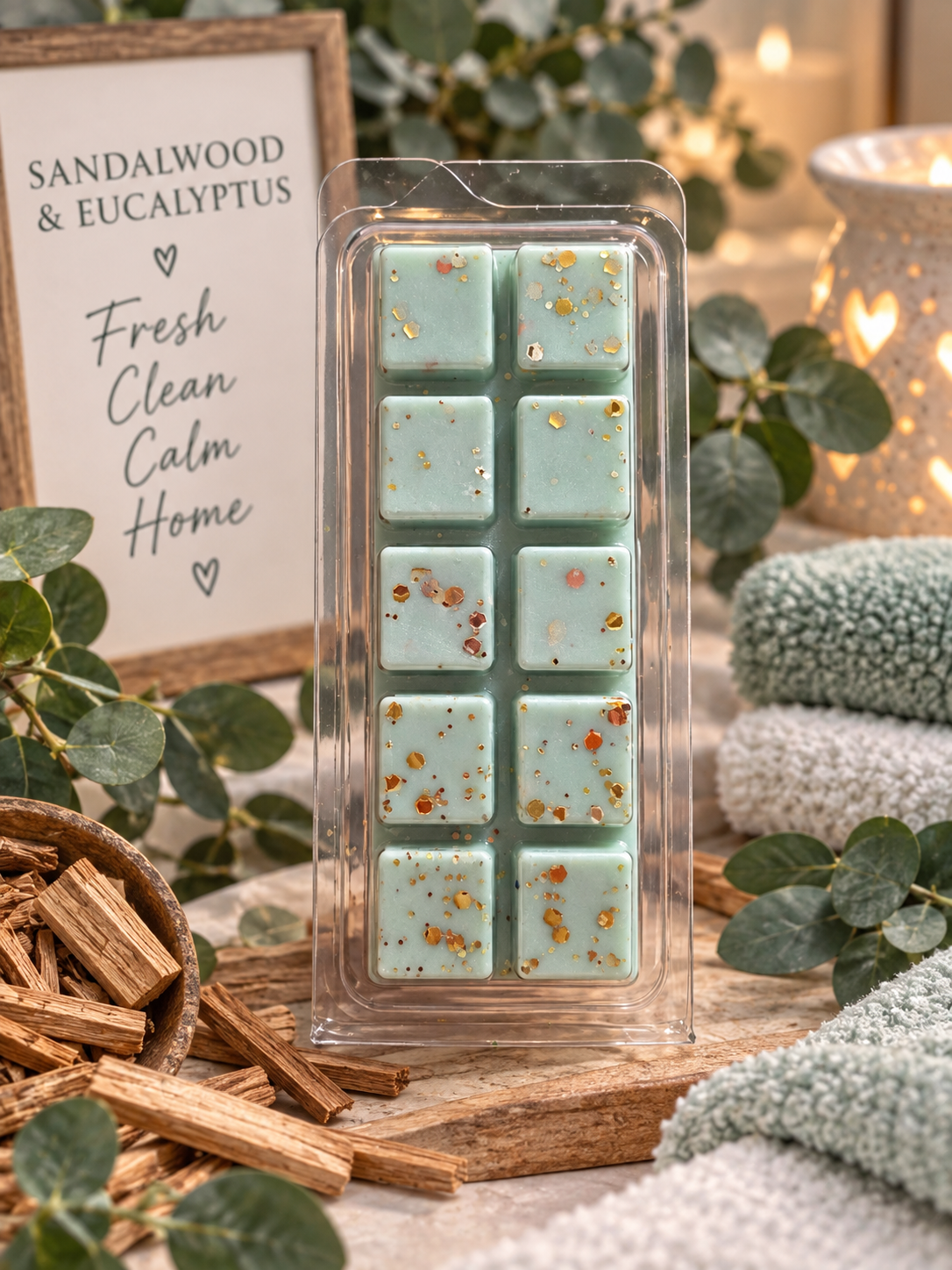 Sandalwood and Eucalyptus Wax Melt Bar | Strong Scented Soy Wax Melts UK