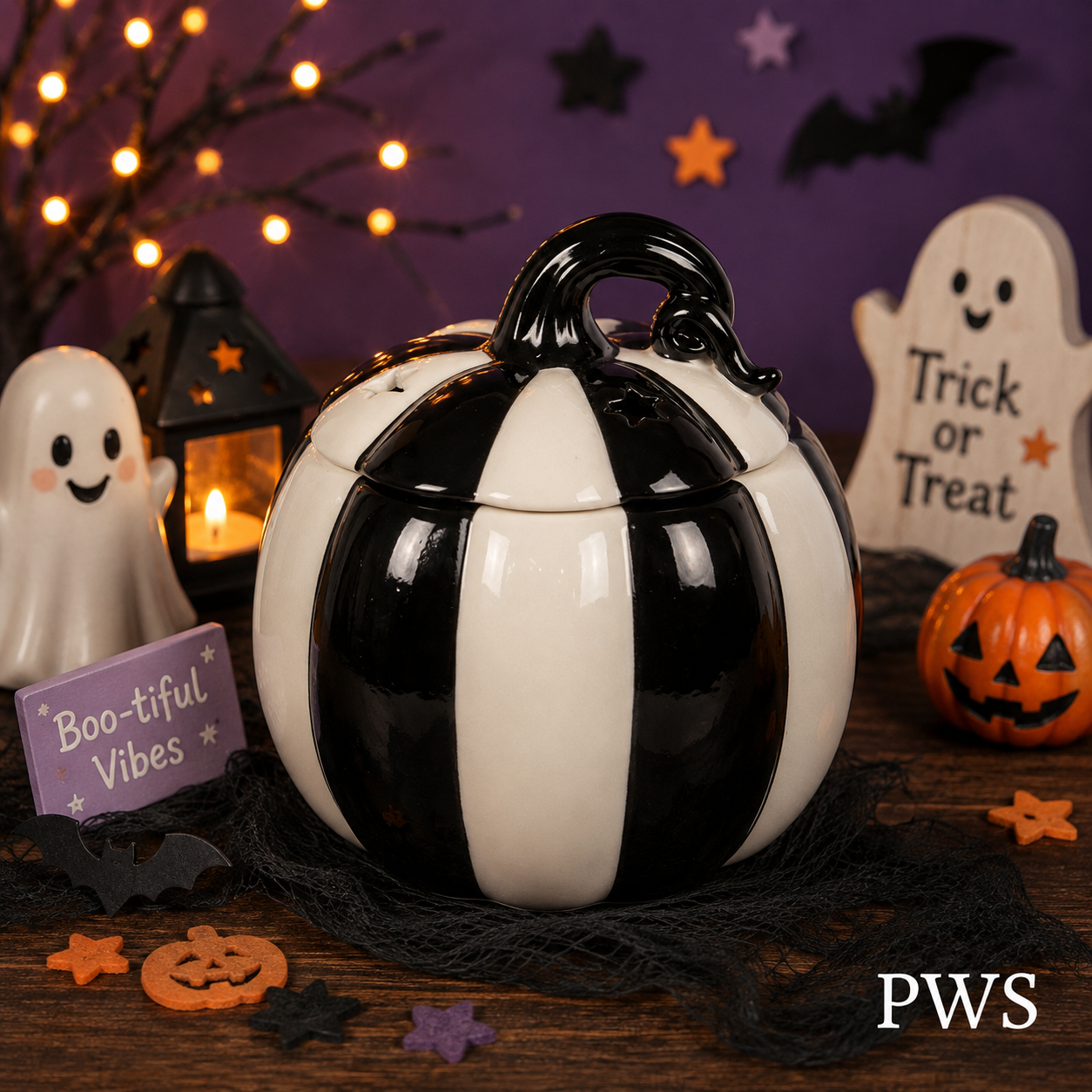 Black & White Striped Pumpkin Oil Burner