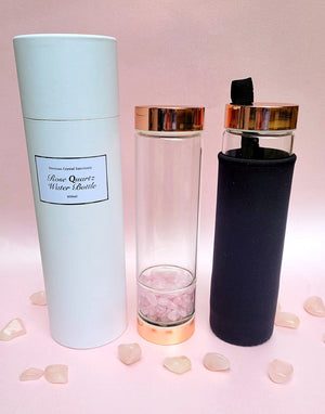 Rose Gold Rose Quartz Glass Water Bottle